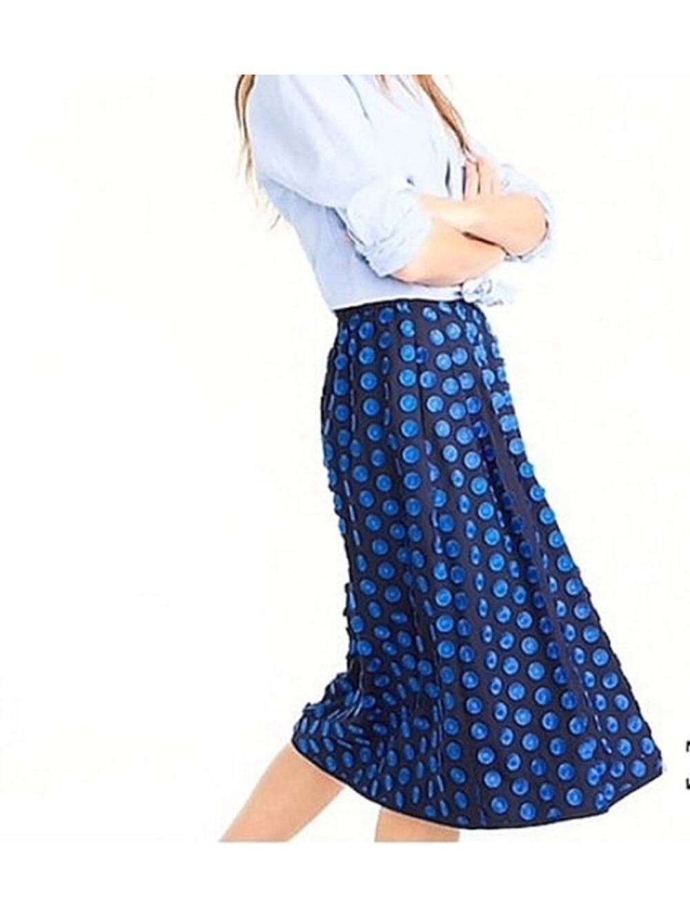 J crew Black and Blue Polka Dot textured Midi Skirt - Women
